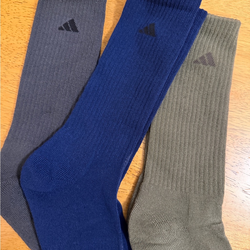 🧦 New! Without tags! Adidas Men's Crew Socks - Blue, Gray, and Tan